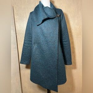 BB Dakota Teal Asymmetric Fuzzy Wool Coat M